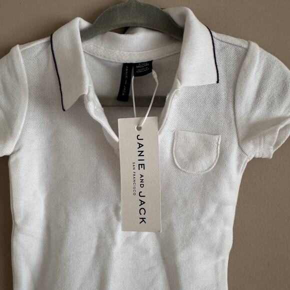 Janie and Jack White Polo Bodysuit Navy Trim Collar Size 3-6 Months New Baby Boy - Picture 4 of 4